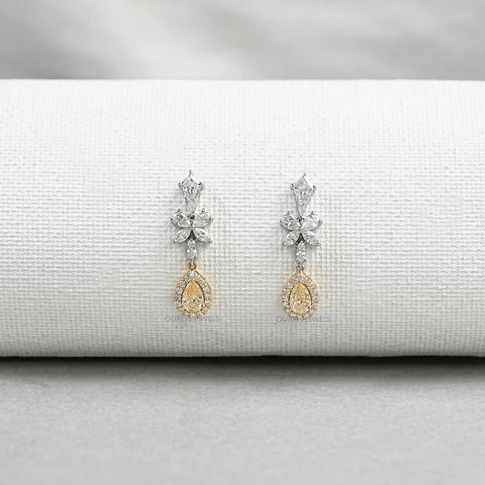 Yellow Pear Diamond Dangle Earrings