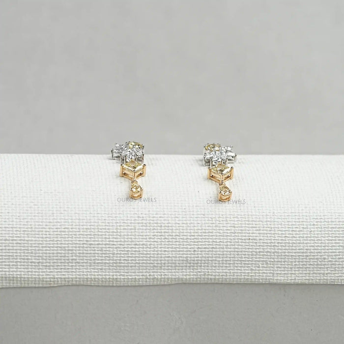 Yellow And White Diamond Floral Drop Earrings