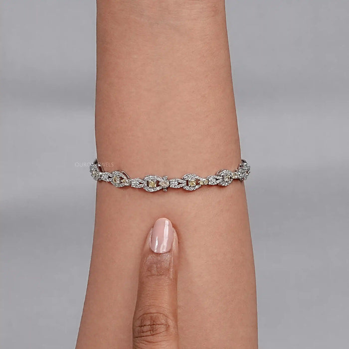 Yellow Cushion Cut Halo Link Bracelet