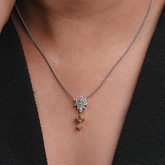 Cluster Diamond Yellow Asscher Cut Pendant