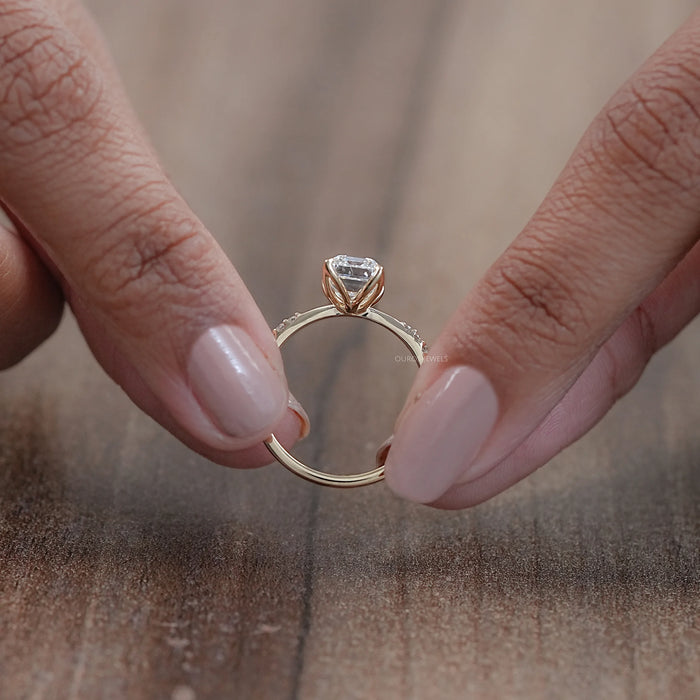 Emerald Cut Lab Grown Diamond Solitaire Accent Ring