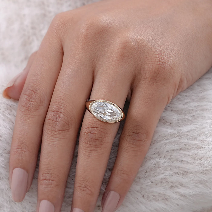 East West Old Mine Moval Cut Bezel Set Solitaire Ring