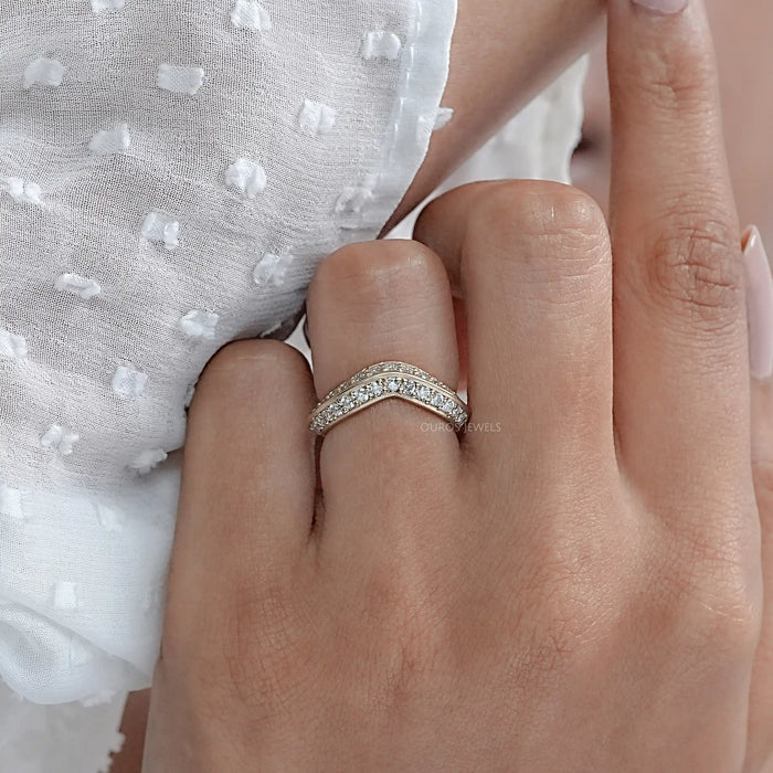 Round  Diamond Double Row Curved Wedding Band