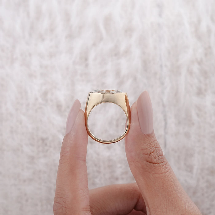 East West Old Mine Moval Cut Bezel Set Solitaire Ring