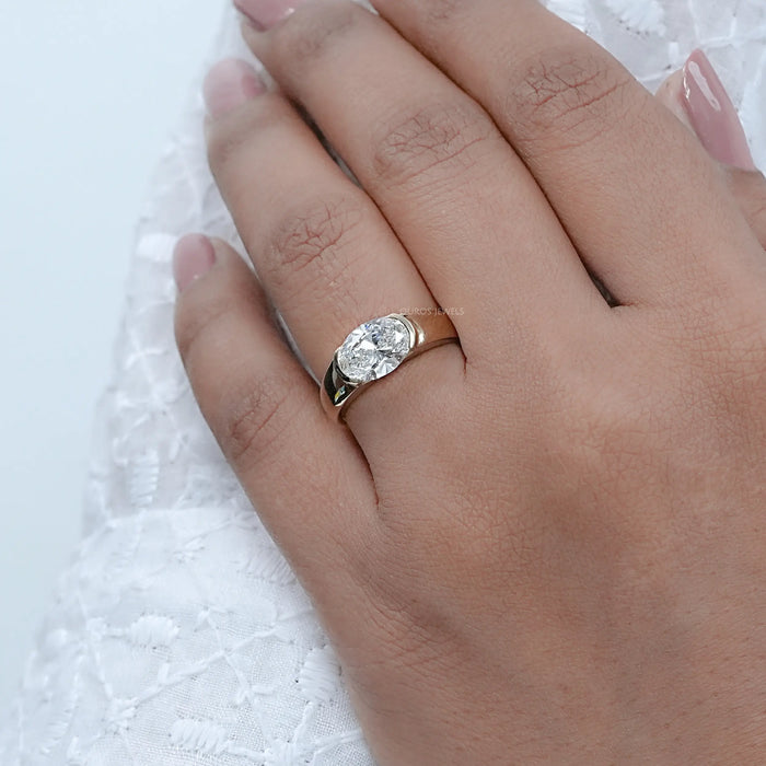 East West Oval Cut Half Bezel Engagement Ring