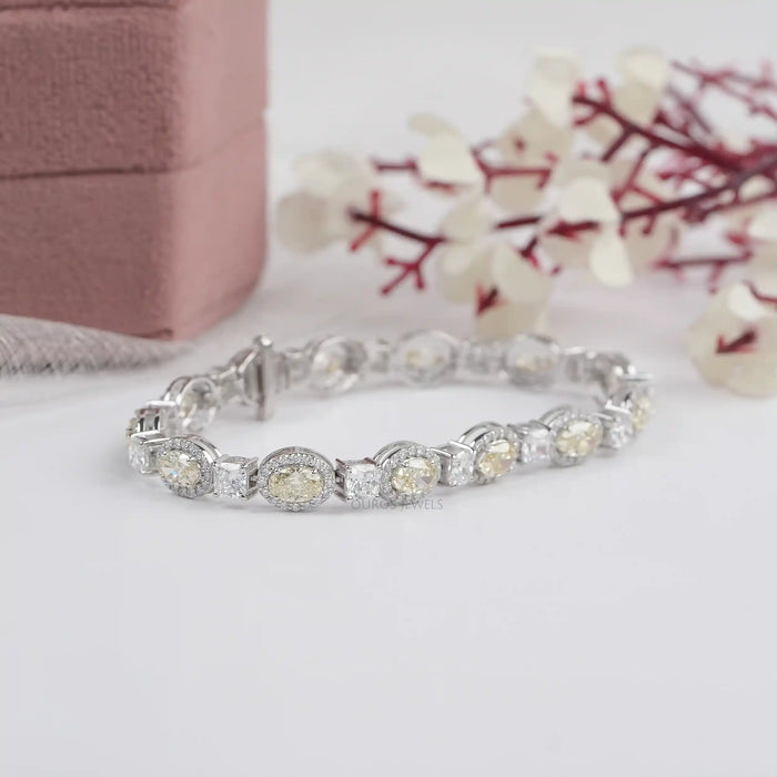Yellow Oval Lab Diamond Halo Tennis Bracelet