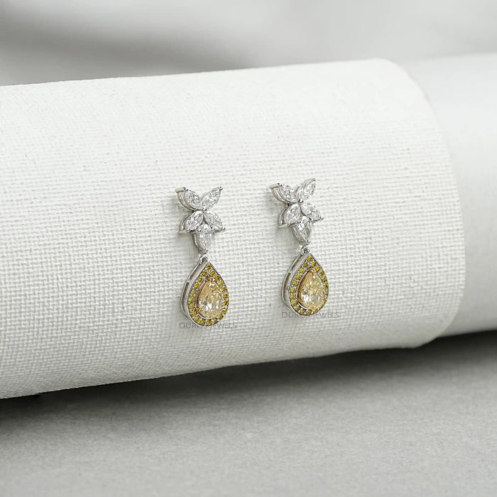 Pear Shaped Yellow Diamond Drop Earrings