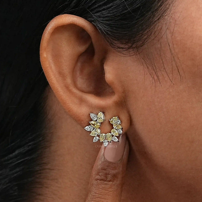Yellow Pear Diamond Open Hoop Earrings