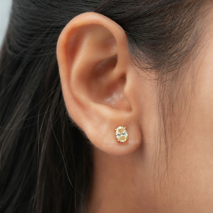Yellow Oval Diamond Stud Earrings