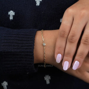 [A Women wearing Bezel Set Asscher Diamond Bracelet]-[Ouros Jewels]