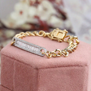 Baguette Cut Diamond Curb Link Bracelet