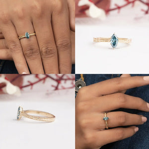 [Collage of Blue Marquise Cut Diamond Ring]-[Ouros Jewels]