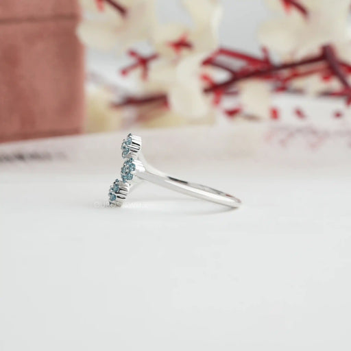 [Side View of Blue Round Cut Lab Diamond Ring]-[Ouros Jewels]