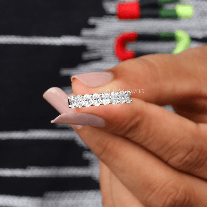 oval diamond half eternity wedding band 