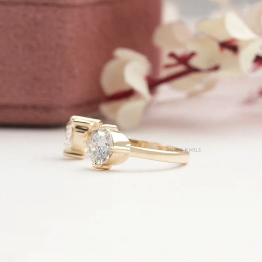 side view of heart and round-cut lab-grown diamond open cuff wedding band