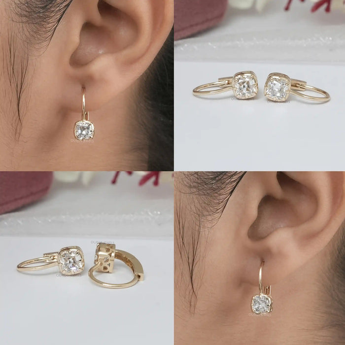 Old  Mine Cushion Cut Lab Grown Diamond  Drop Earrings