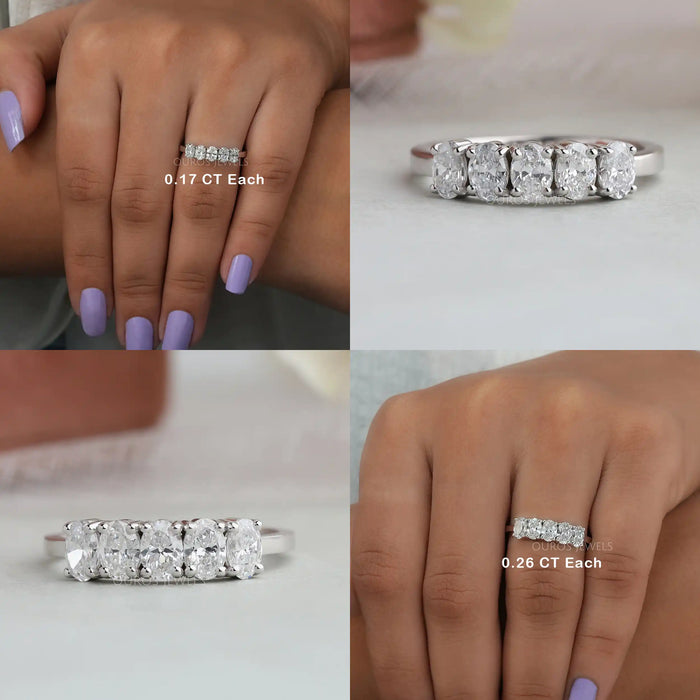 Ehering mit ovalem Fünf-Stein-Schliff und im Labor gezüchteten Diamanten