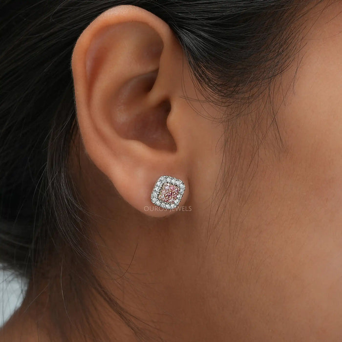 [Pink Round Cut Lab Diamond Earrings]-[Ouros Jewels]