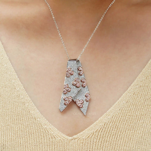 [Pink Round Diamond Tie Pendant]-[Ouros Jewels]