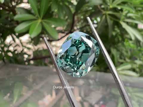 [Video of Bluish Green Cushion Cut Diamond]-[Ouros Jewels]