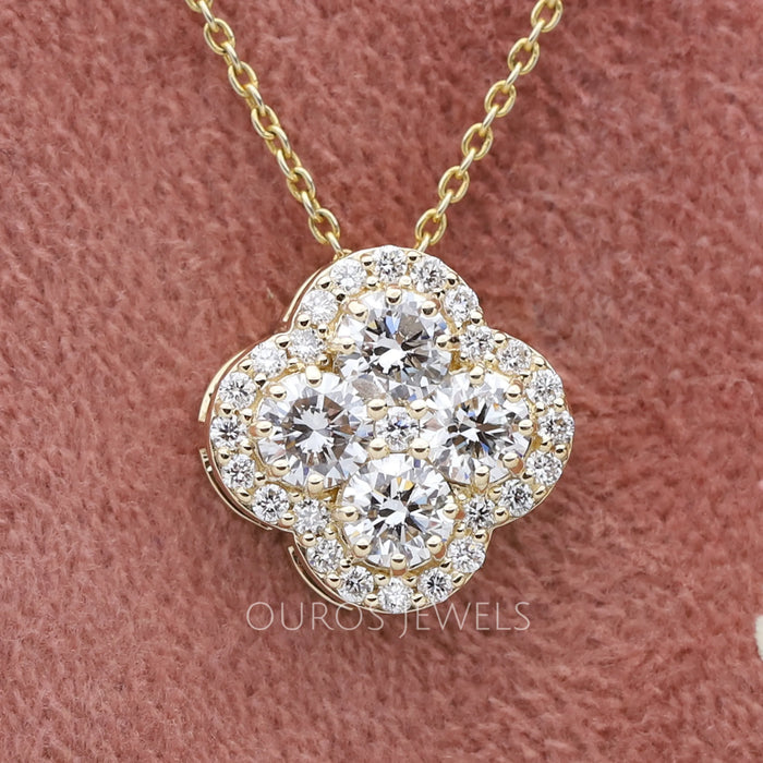 Flower Shape Round Cut Diamond Halo Pendant