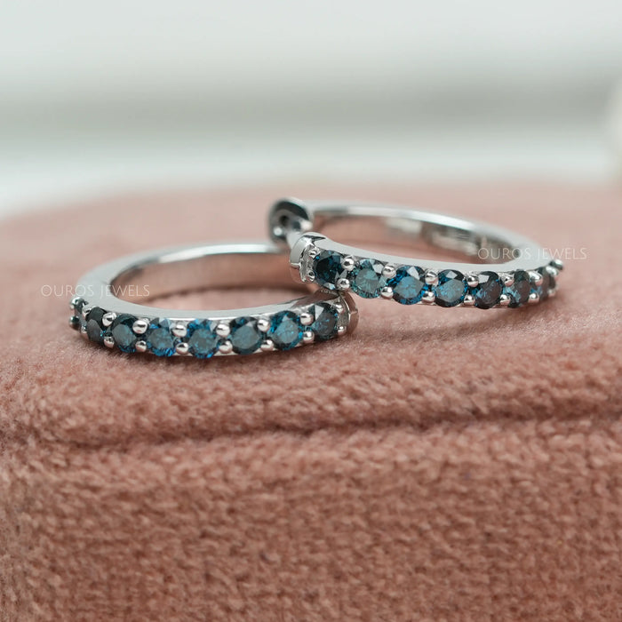 blue diamond round diamond hoop earrings