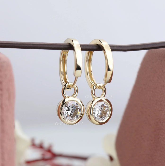 Round Diamond Bezel Set Hoop Earrings