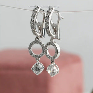 [Side View of Round Diamond Drop Earrings]-[Ouros Jewels]