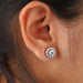 round cut lab made diamond white gold stud earrings halo on ear