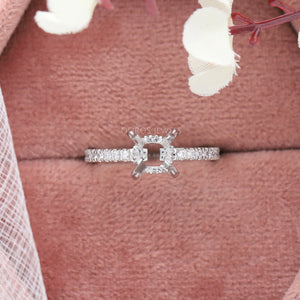 Round Shape Semi Mount Hidden Halo  Accent Diamond Ring