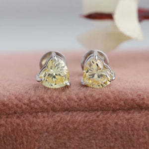 Yellow Heart Cut Solitaire Diamond  Stud Earrings