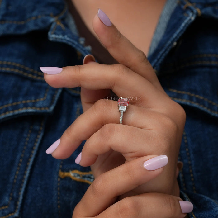 In Finger Side View Of Antique Cut Diamond Engagement Ring 