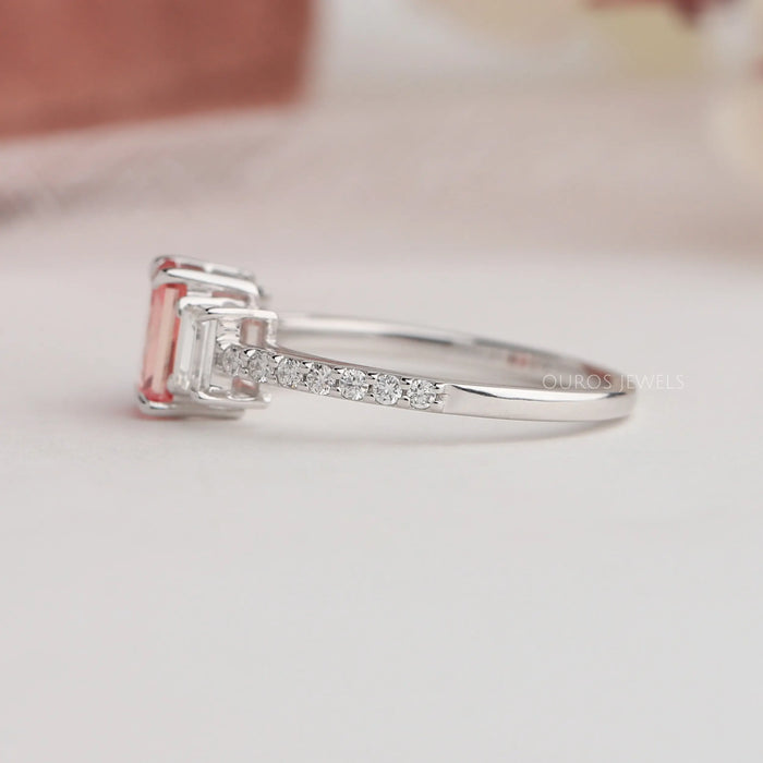 Side View Of White Gold Lab Diamond Engagement Ring With Accent Stone