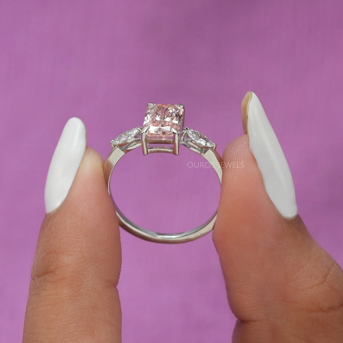 [Platinum 3 Stone Lab Diamond Engagement Ring]-[Ouros Jewels]