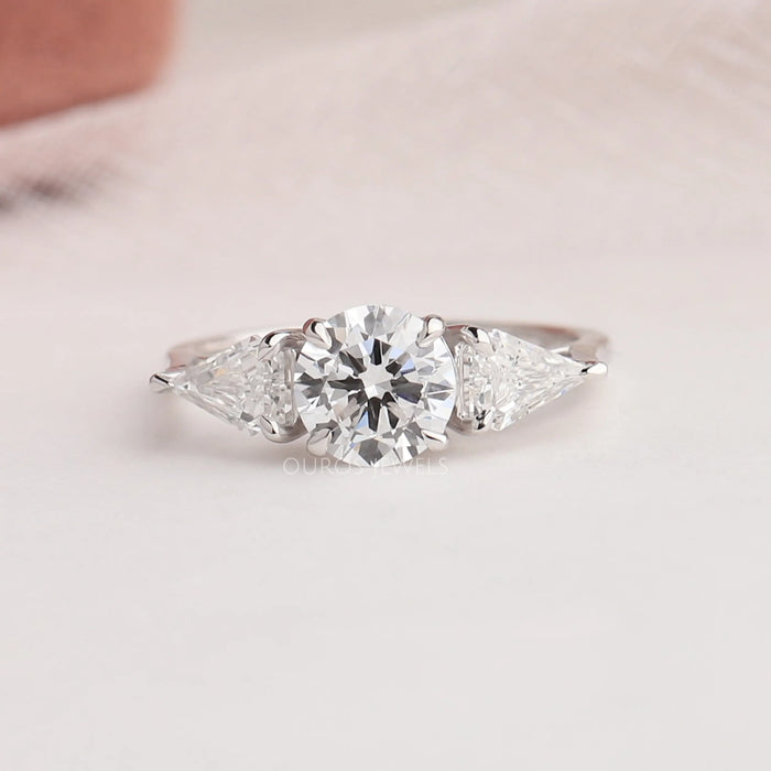 Beautiful Front View Of Round Cut Three Diamond Engagement Ring