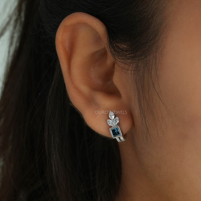 Creolen mit blauen Diamanten im Prinzessschliff