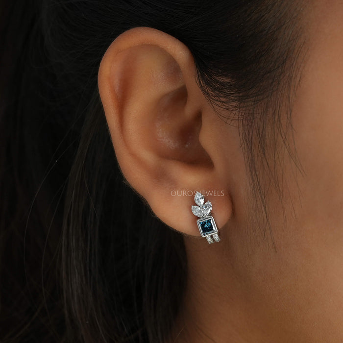 Creolen mit blauen Diamanten im Prinzessschliff