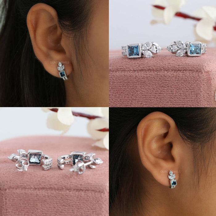 Creolen mit blauen Diamanten im Prinzessschliff