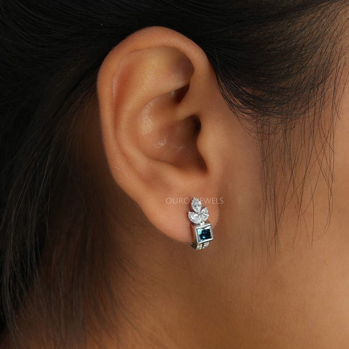 Creolen mit blauen Diamanten im Prinzessschliff