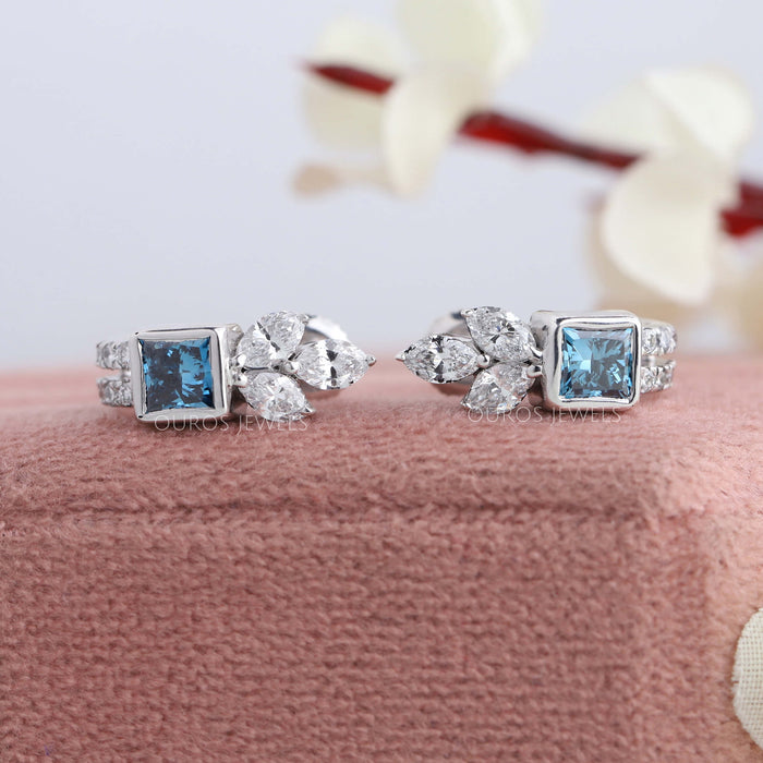 Creolen mit blauen Diamanten im Prinzessschliff