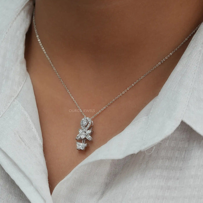 Elegant butterfly shaped lab diamond pendant in solid white gold