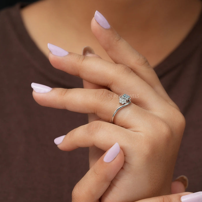 [Floral Shape Blue Lab Diamond Ring]-[Ouros Jewels]