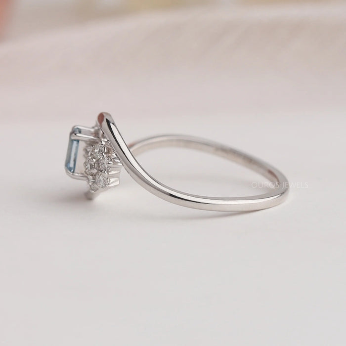 [Side View of Emerald Cut Floral Shape Diamond Ring]-[Ouros Jewels]
