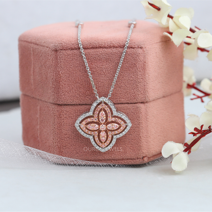 [Round Diamond Floral Pendant By Front]-[Ouros Jewels]