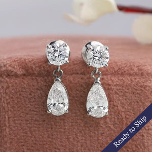 Pear And Round Diamond Drop And Dangle Earrings