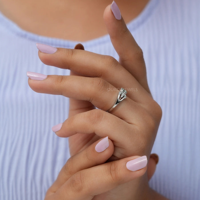 In finger side look of fancy colored diamond engagement ring