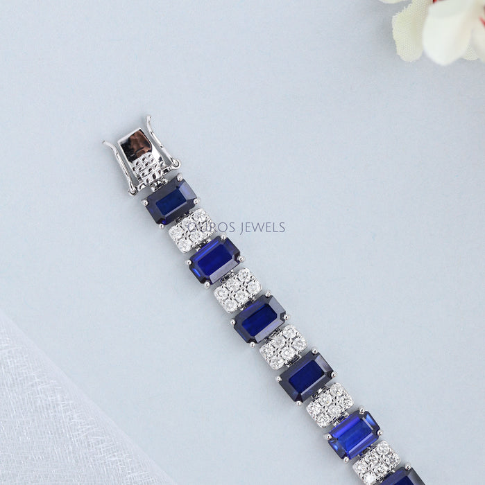 Frauen Blauer Saphir Radiant Diamant Armband