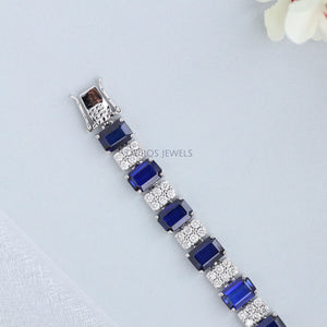 Blauer Saphir Radiant Diamant Armband für Frauen