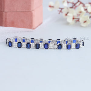 Women's Blue Sapphire Radiant Diamond Bracelet