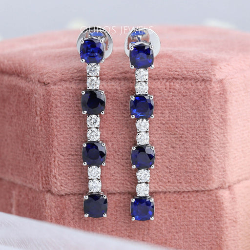 blue sapphire cushion cut earrings